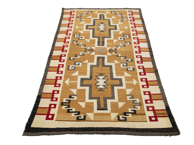 Antique Flat-Weave Navajo Wool Rug 4 X 7