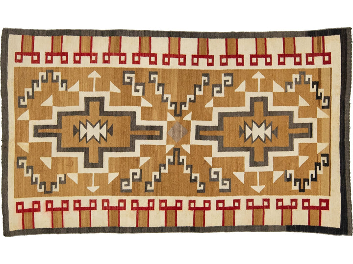 Antique Flat-Weave Navajo Wool Rug 4 X 7