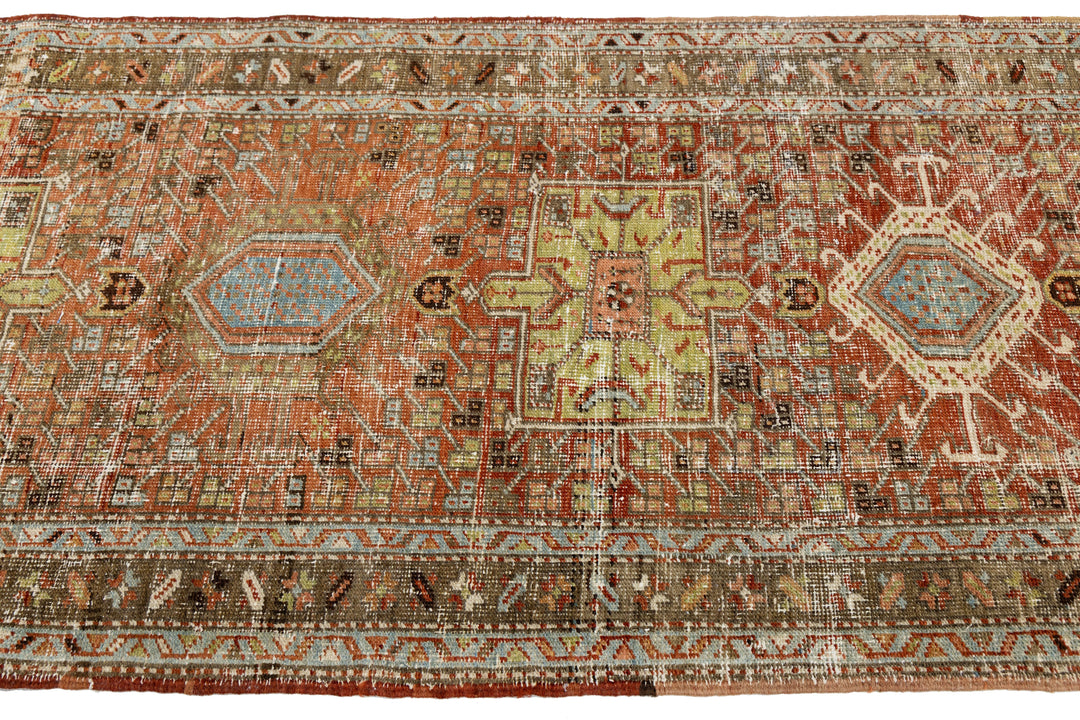 Antique Heriz Wool Runner 3 X 10
