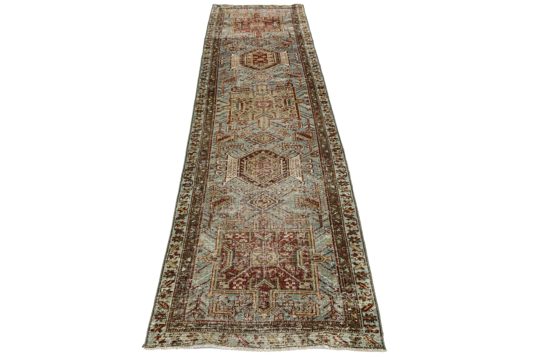 Antique Heriz Wool Runner 3 X 10