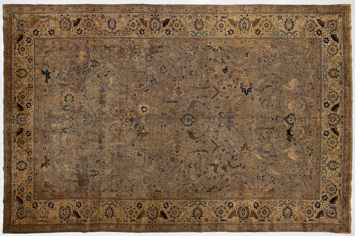 Antique Tabriz Wool Rug 13 X 20