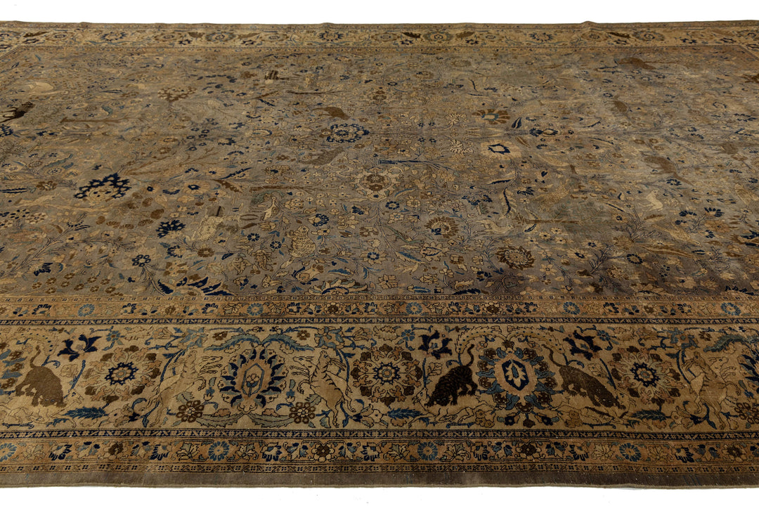 Antique Tabriz Wool Rug 13 X 20