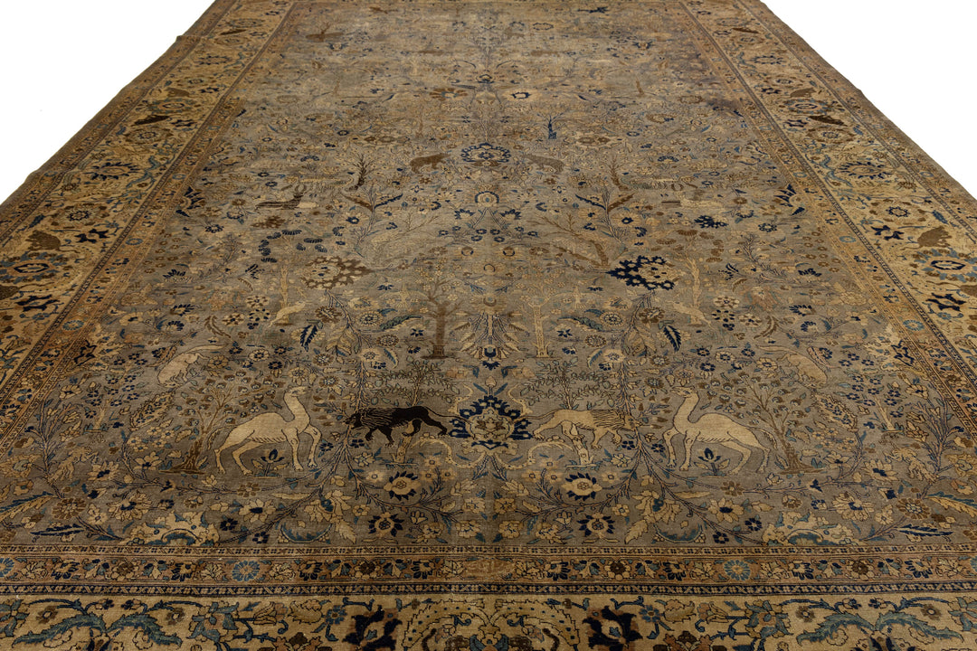 Antique Tabriz Wool Rug 13 X 20