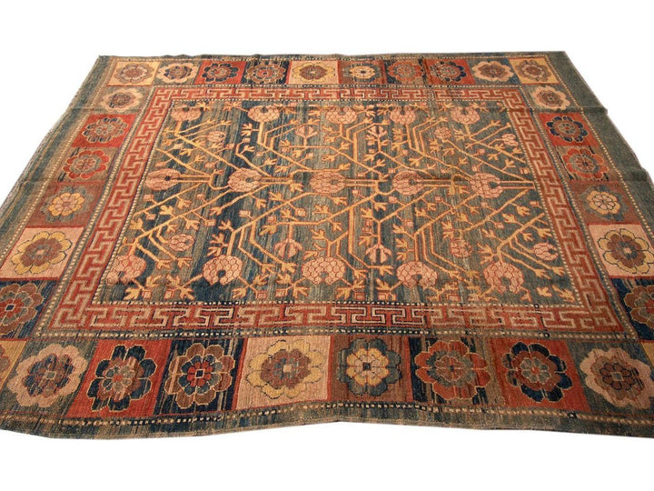 Vintage Khotan Style Tribal Wool Rug 7 X 10
