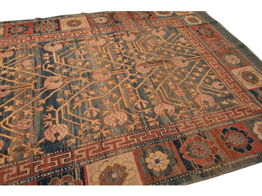 Vintage Khotan Style Tribal Wool Rug 7 X 10