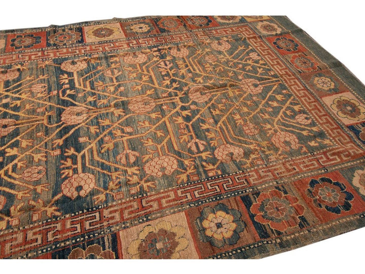 Vintage Khotan Style Tribal Wool Rug 7 X 10