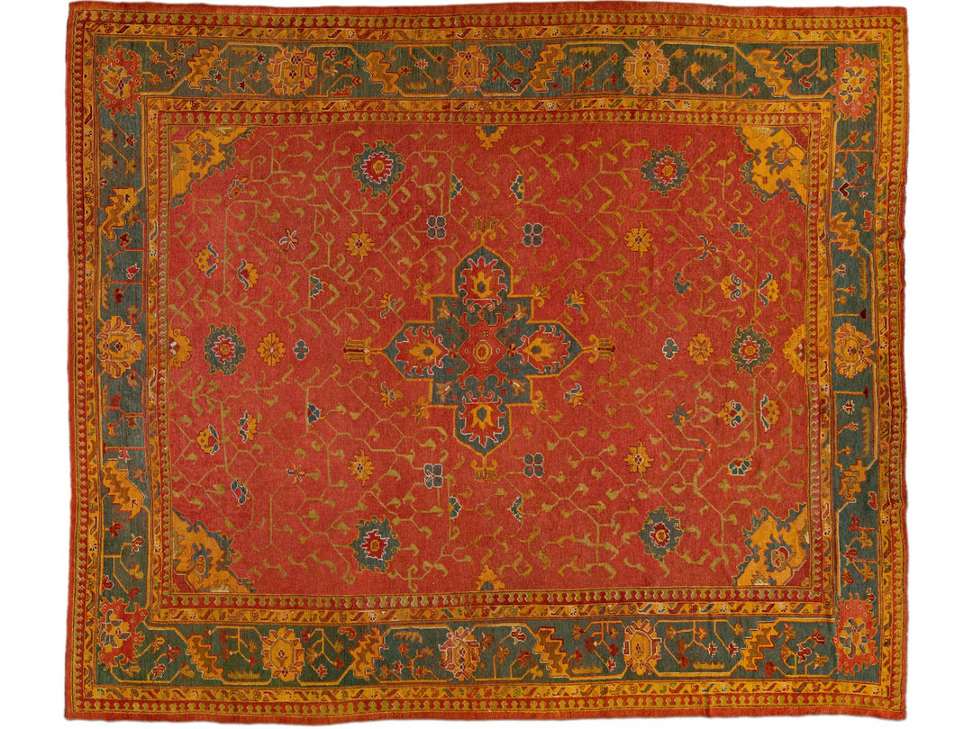 Red Antique Turkish Oushak Handmade Allover Designed Wool Rug
