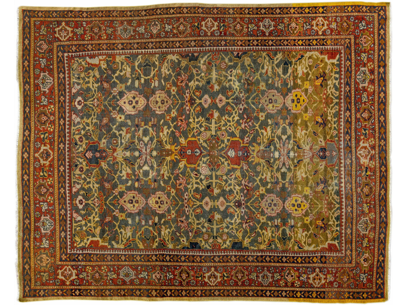 Antique Sultanabad Handmade Floral Pattern Gray Wool Rug