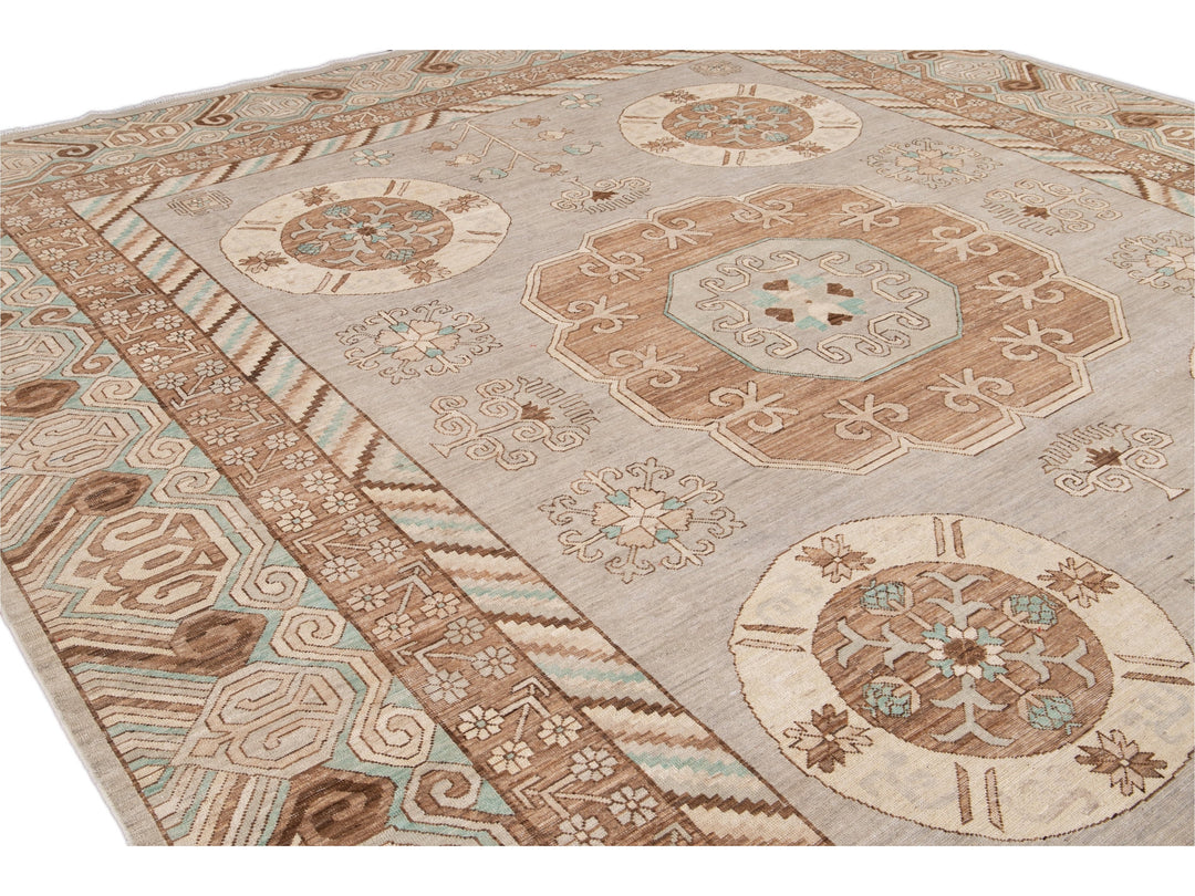 Modern Khotan Style Wool Rug 12 X 15
