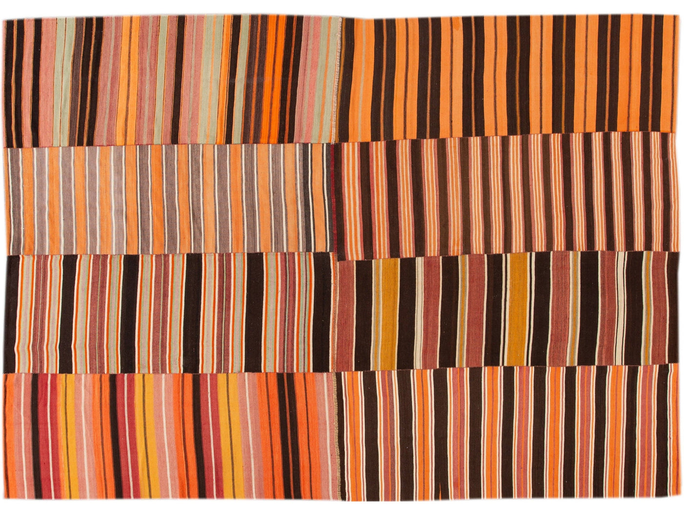 Vintage Striped Flatweave Wool Rug 10 X 13