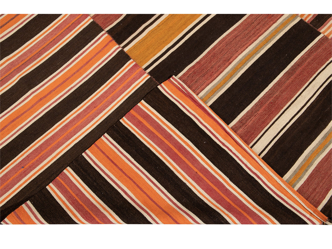Vintage Striped Flatweave Wool Rug 10 X 13