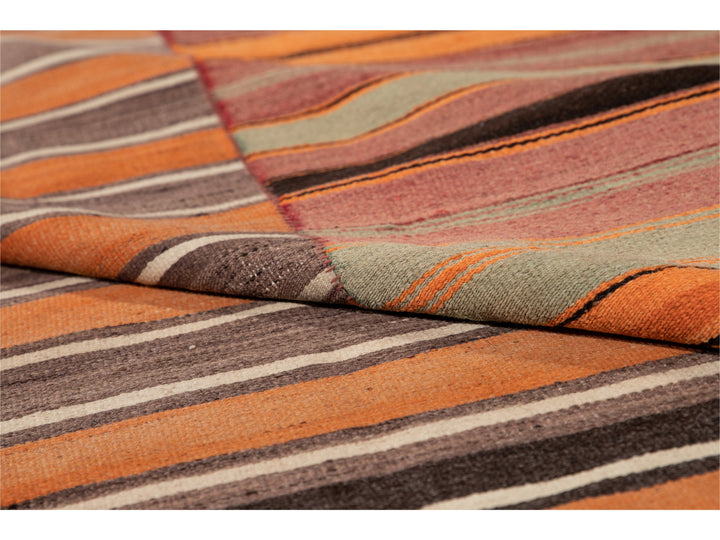 Vintage Striped Flatweave Wool Rug 10 X 13