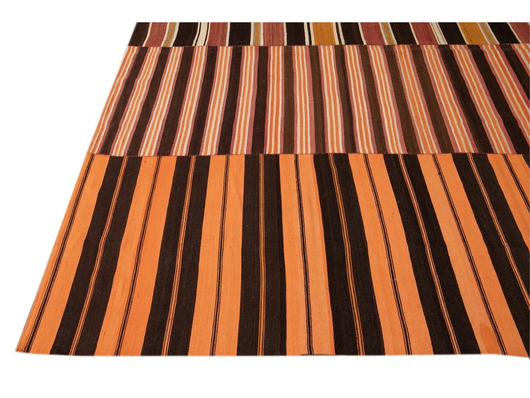 Vintage Striped Flatweave Wool Rug 10 X 13