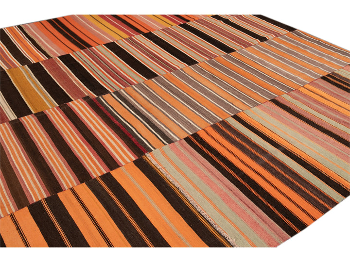 Vintage Striped Flatweave Wool Rug 10 X 13