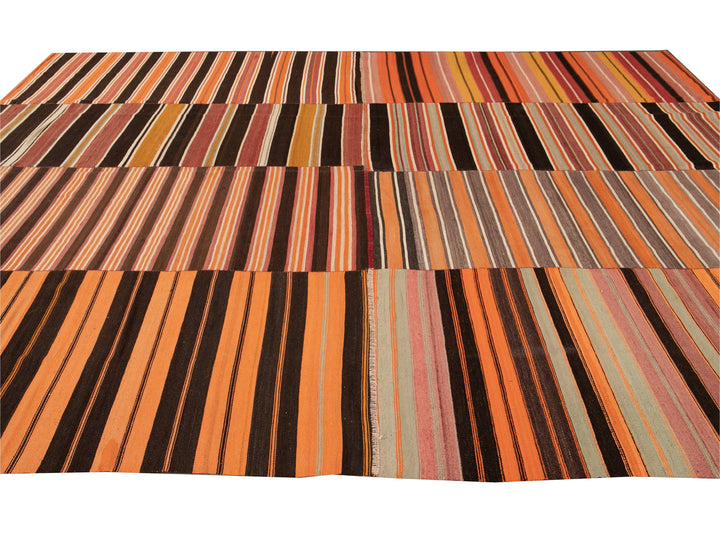 Vintage Striped Flatweave Wool Rug 10 X 13