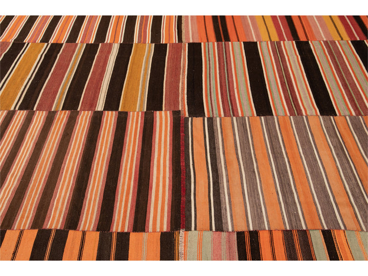 Vintage Striped Flatweave Wool Rug 10 X 13