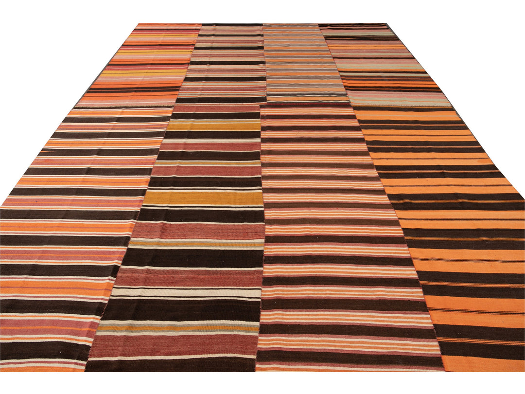 Vintage Striped Flatweave Wool Rug 10 X 13