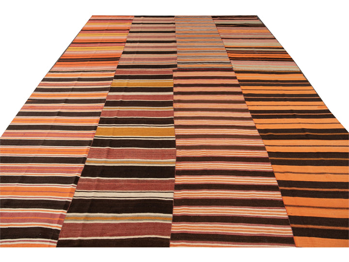 Vintage Striped Flatweave Wool Rug 10 X 13