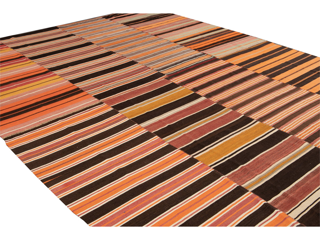 Vintage Striped Flatweave Wool Rug 10 X 13