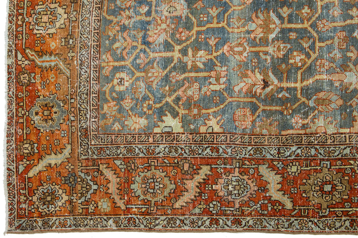 Antique Heriz Wool Rug 9 X 12