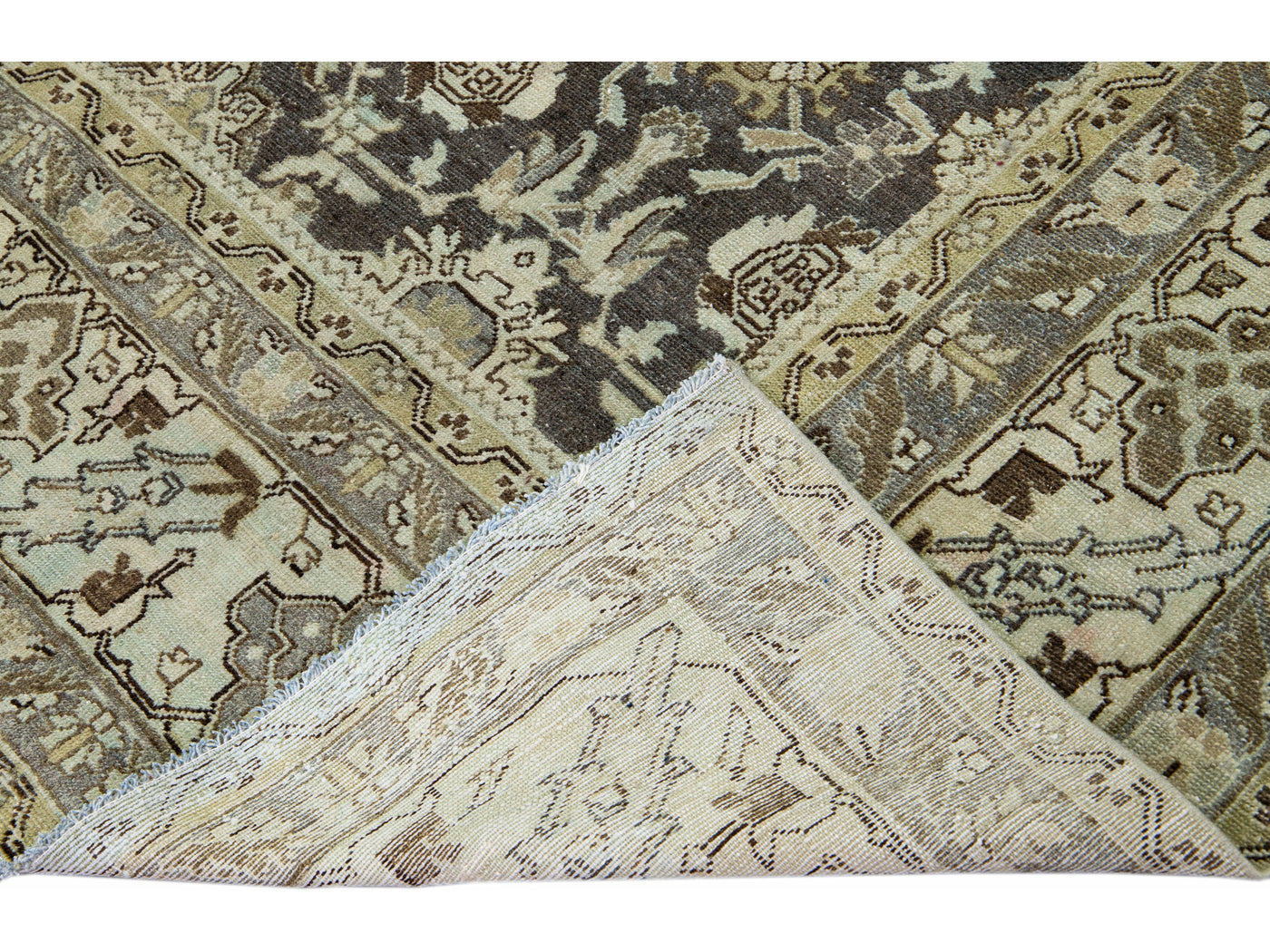 Brown Antique Persian Heriz Handmade Allover Designed Wool Rug