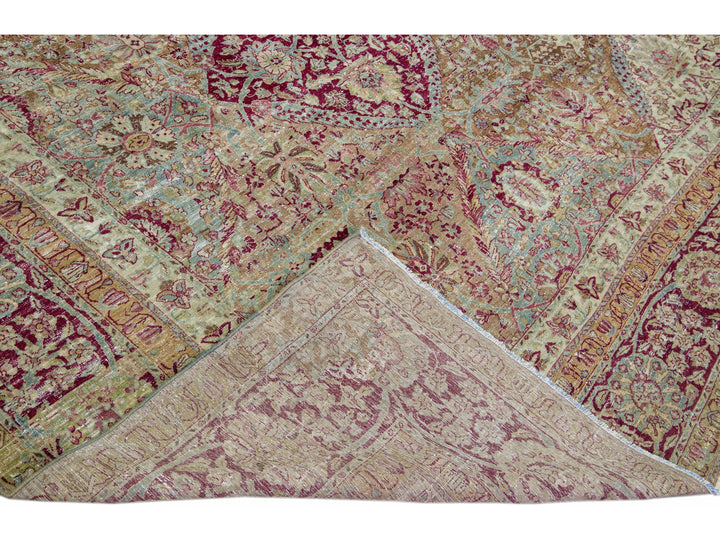 Antique Kerman Brown Handmade Medallion Botanical Wool Rug