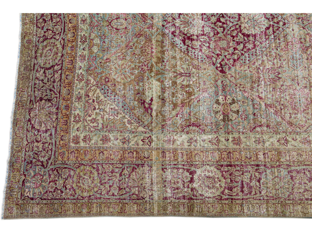 Antique Kerman Wool Rug 12 X 14