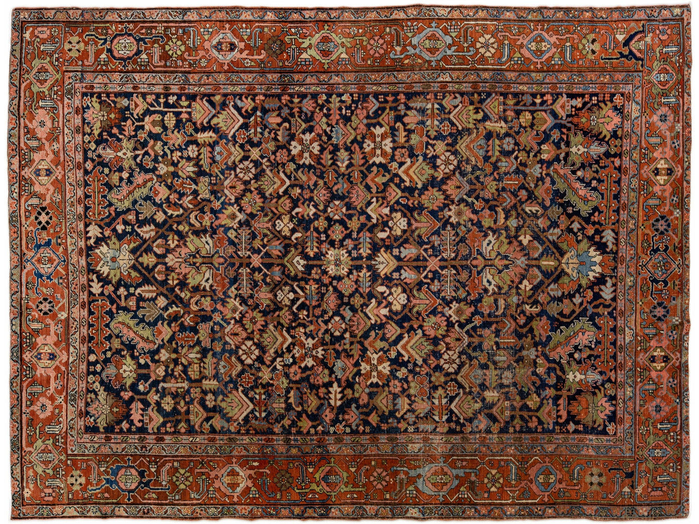 Blue Antique Persian Serapi Handmade Wool Rug With Allover Floral Pattern