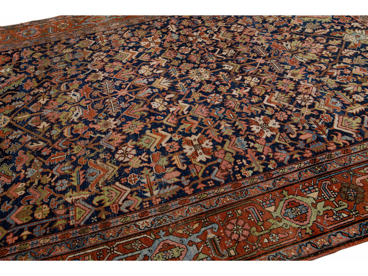 Antique Heriz Wool Rug 9 X 11
