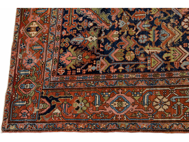 Antique Heriz Wool Rug 9 X 11