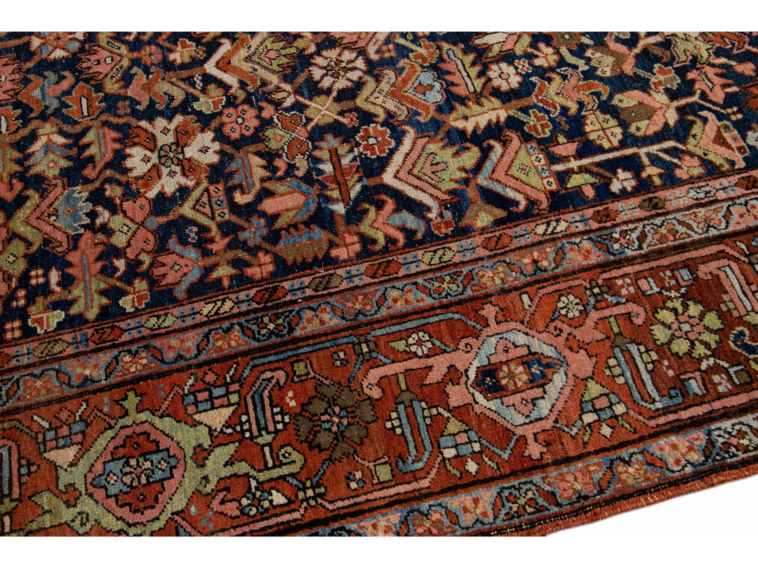 Antique Heriz Wool Rug 9 X 11