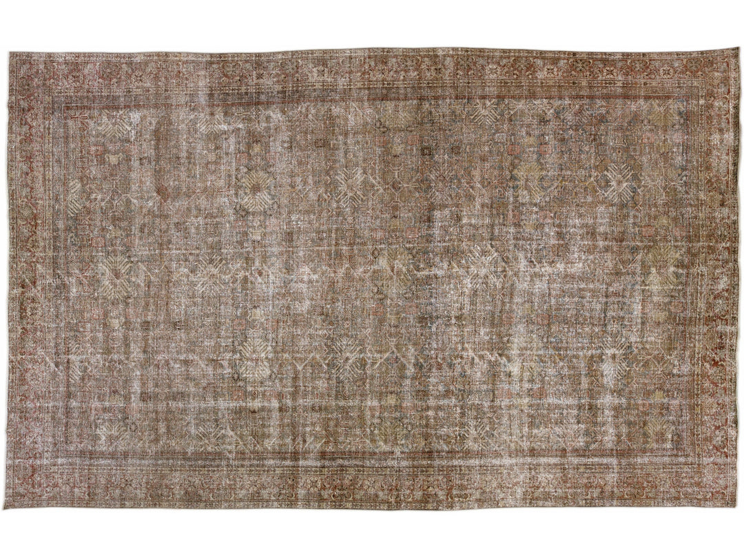 Brown Antique Mahal Handmade Designed Oversized Wool Rug