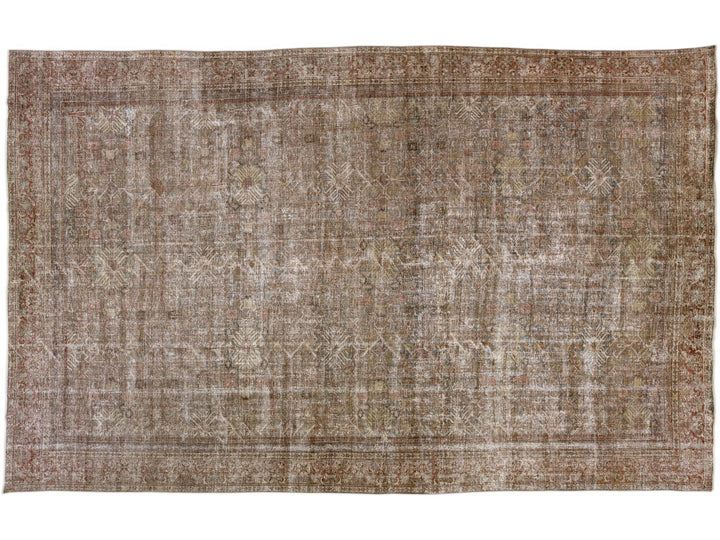 Brown Antique Mahal Handmade Designed Oversized Wool Rug