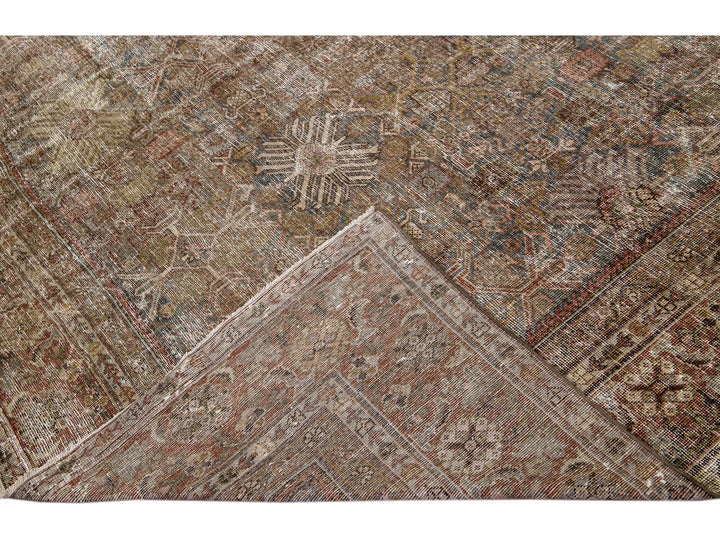 Brown Antique Mahal Handmade Designed Oversized Wool Rug