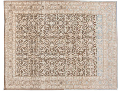 Antique Malayer Handmade Brown and Beige Floral Wool Rug