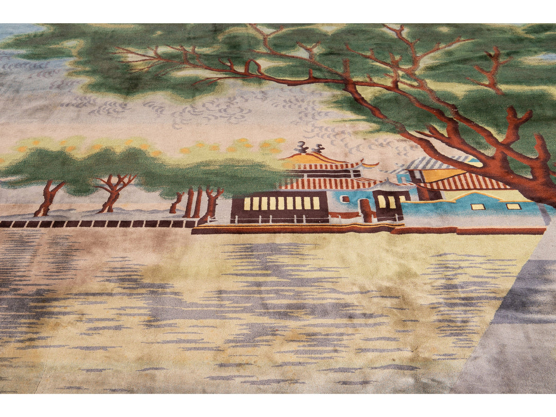 Antique Art Deco Chinese Wool Rug 12 X 15