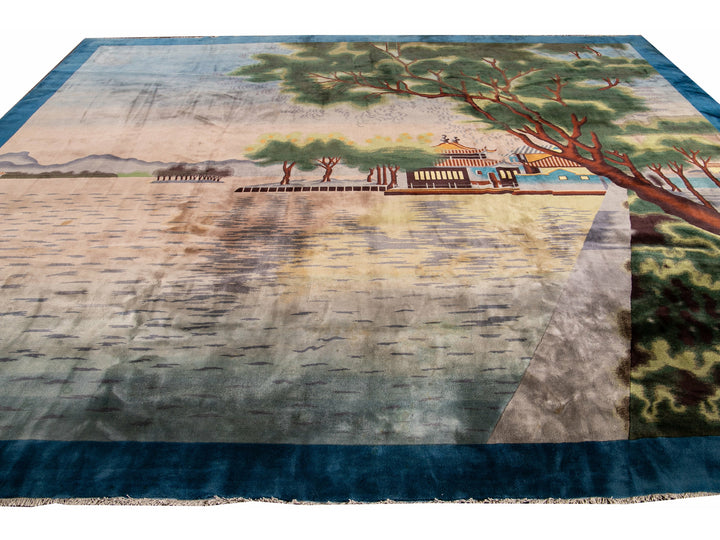 Antique Art Deco Chinese Wool Rug 12 X 15