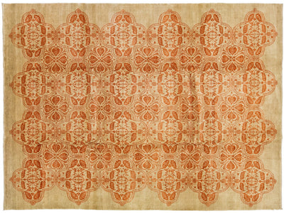 Transitional Handmade Tan Indian Wool Rug with Allover Pattern