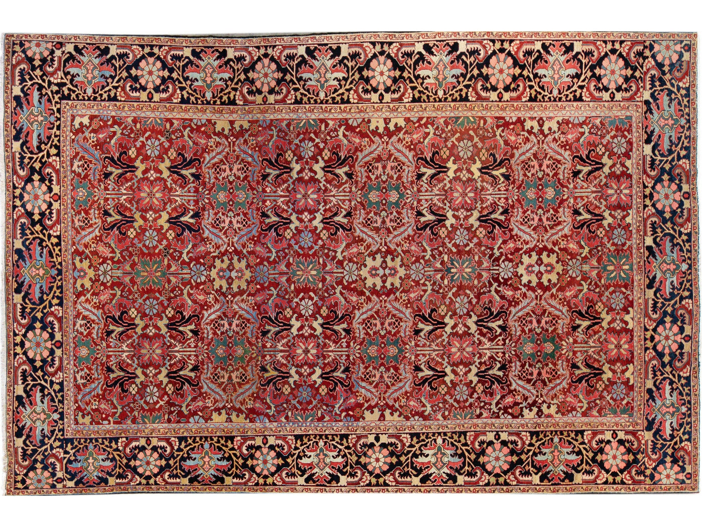 Antique Persian Heriz Handmade Multicolor Floral Designed Red Oversize Wool Rug