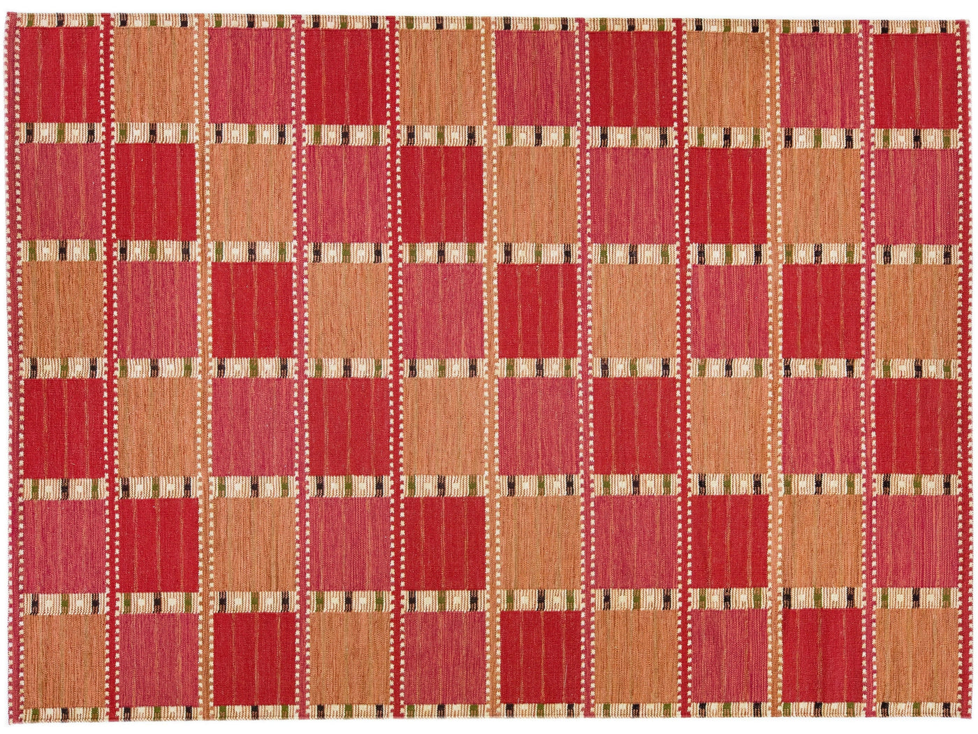 Modern Scandinavian Red & Orange Handmade Geometric Wool Rug