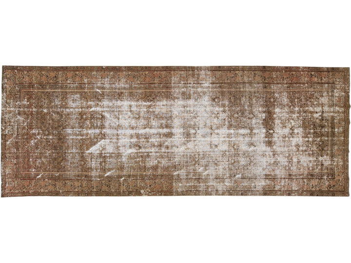 Antique Hamadan Handmade Distresses Brown Wool Rug With Allover Design