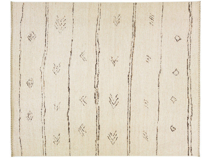 Beige Modern Moroccan Style Handmade Boho Wool Rug