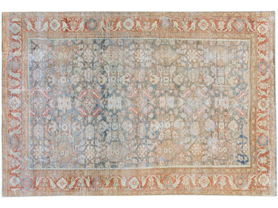 Antique Blue Mahal Handmade Floral Pattern Persian Wool Rug