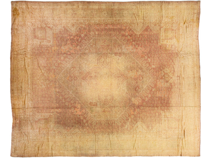 Tan Antique Turkish Oushak Handmade Allover Designed Oversize Wool Rug