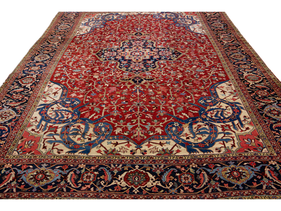 Antique Heriz Wool Rug 12 X 18
