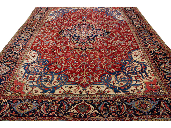 Antique Heriz Wool Rug 12 X 18