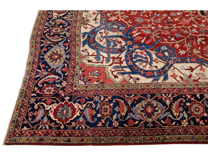 Antique Heriz Wool Rug 12 X 18