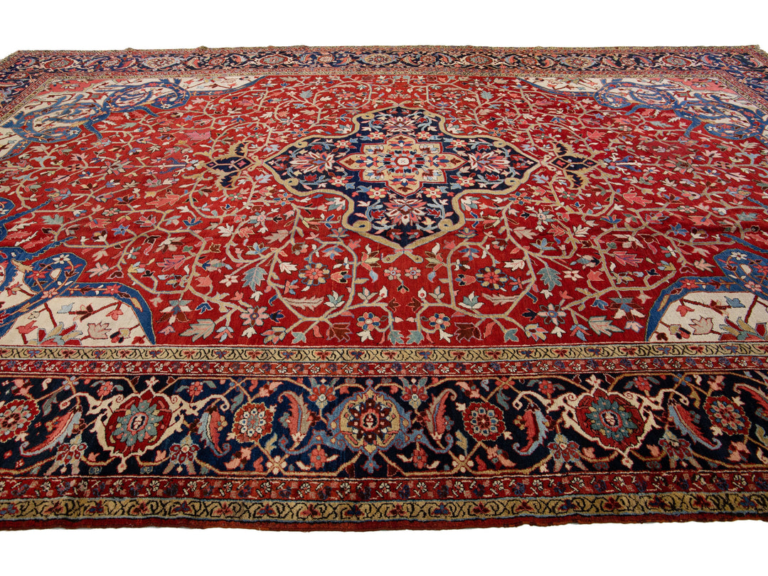 Antique Heriz Wool Rug 12 X 18