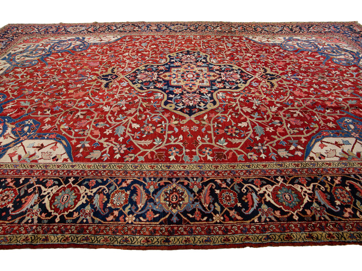 Antique Heriz Wool Rug 12 X 18