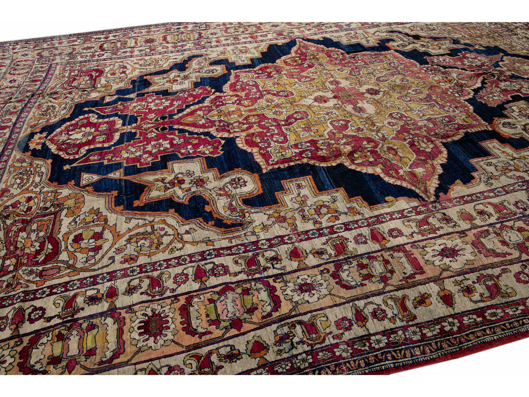 Antique Kerman Wool Rug  11 X 15